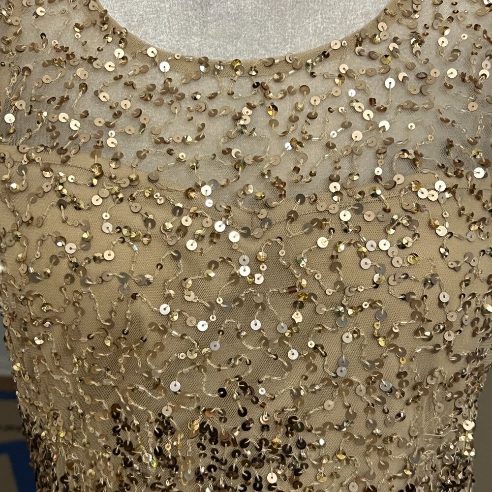 Adrianna Papell Gold Sequin Evening Dress Size 12 Cocktail Party Gown - Picture 4 of 12